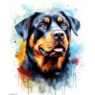 Imagem de WUIVCTR Pintura fácil por números para adultos iniciantes, rottweiler de cães de estimação, kits de pintura por números em tela, kits de pintura de artesanato, presentes para decoração de casa, 40 x