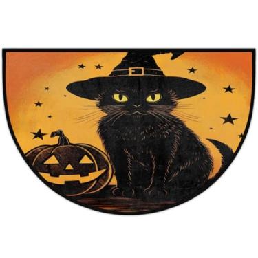 Imagem de Tapete de porta meio redondo, gato, laranja, antiderrapante, absorvente, semicírculo, tapetes laváveis, meia lua, tapetes para ambientes internos, pátio, cozinha, banheiro, entrada, lareira, decoração