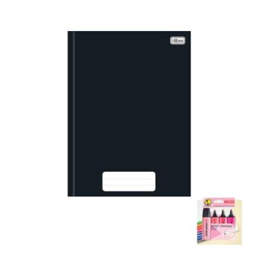 Imagem de Kit Caderno Brochura Capa Dura Pepper Preto 80 Folhas + Caneta Esferográfica Pote 24 Unidades + Marca Texto Boss 4 Cores Pink