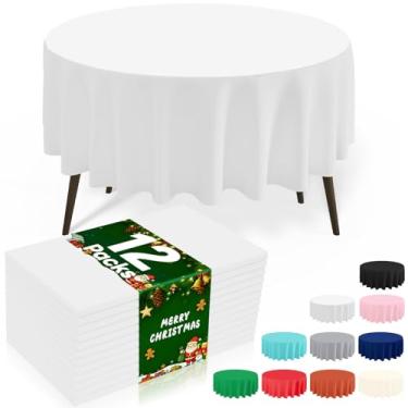 Imagem de misaya 12 pacotes de toalhas de mesa descartáveis de plástico, toalha de mesa redonda impermeável de 213 cm, à prova de vazamento e capas de mesa decorativas resistentes para piquenique, festa e