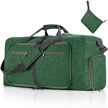 Imagem de Bolsa de viagem para homens, bolsa de viagem dobrável de 85 L com compartimento de sapatos, bolsa noturna para homens e mulheres, verde escuro