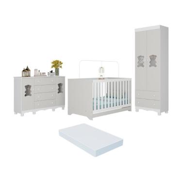 Imagem de Quarto De Bebê Completo C-berço Americano 3 Em 1 Colchão Ternura Multimóveis MP4675 Branco-off White