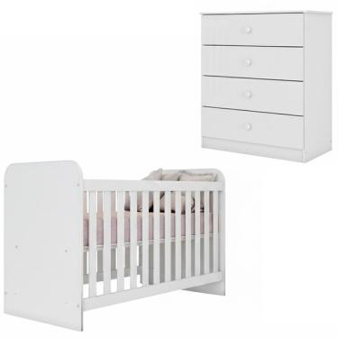 Imagem de Berço Grade Fixa E Comoda 4 Gavetas Labirinto Branco Henn