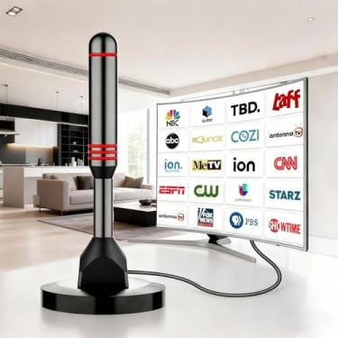 Imagem de Antena de TV digital para Smart TV interna, antena HD com base magnética forte, antenas HDTV de recepção de 360° e longo alcance para canais locais, fácil instalação, preta