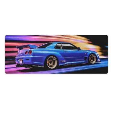 Imagem de HouLaiZhe JDM R34 Sport Speed ​​Light Trail Cool Gaming Mouse Pads JDM Car Desk Pads Grandes Mousepads para teclado de mesa Tapete de computador 30 x 80 cm