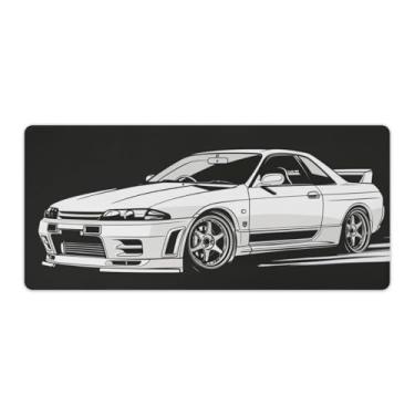 Imagem de HouLaiZhe JDM Car R34 Cool Large Gaming Mouse Pads Tapete de mesa Base de borracha antiderrapante Laptop Acessórios de Computador Suprimentos Bloco de Escrita para Escritório Casa 40 x 90 cm