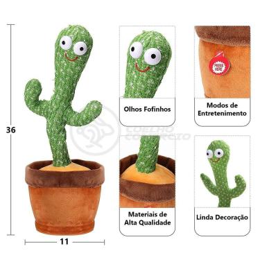 Imagem de Brinquedo Cacto Dançante Pelúcia 120 Músicas Fala Repete Usb