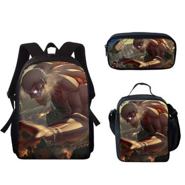 Imagem de Conjunto de mochilas Attacks Titans Anime, 3 peças, mochila escolar infantil
