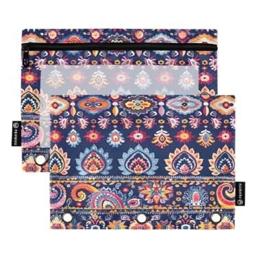 Imagem de CEBUGI 3 bolsas de lápis com zíper e janela transparente, 2 pacotes de estojo para exames de sala de aula (Boho floral)