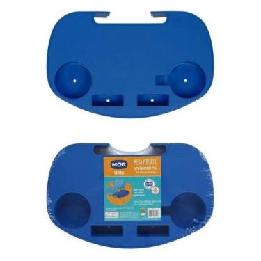 Imagem de Kit 2 mesa portátil azul p/ cadeiras de praia Mor