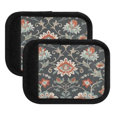 Imagem de Qilmy Embalagem com 4 identificadores de bagagem com estampas florais retrô para alça confortável para carrinho de bebê, mala de viagem, acessórios de viagem de avião714