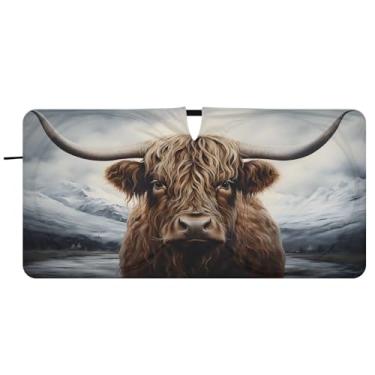 Imagem de CEBUGI Para-brisa de carro dobrável sombra de sol vaca highland ocidental persianas de janela de carro guarda-chuva pára-brisa frontal para acessórios de carro bloqueador solar refletivo de carro