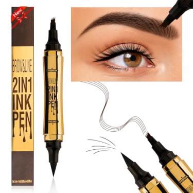 Imagem de Lápis de sobrancelha, sobrancelha e delineador Microblading 2 em 1 caneta de sobrancelha de ponta dupla com aplicador de 4 pontas de garfo e delineador sem salto, cria sobrancelhas de aparência