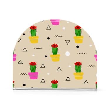 Imagem de Qilmy Bonito cacto planta vaso suporte de guardanapo acrílico, porta-guardanapos para mesas cozinha restaurante decoração de casa, suporte decorativo moderno para jantar papel coquetel guardanapos 251
