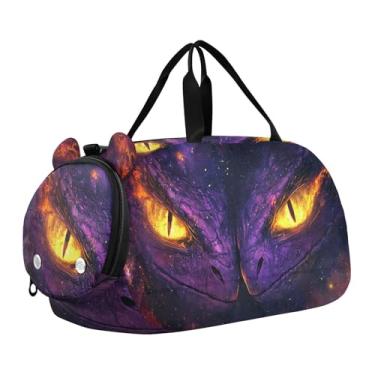 Imagem de CEBUGI Bolsa esportiva para meninas, meninos, olhos de dragão roxos, bolsa de ginástica com compartimento para sapatos, bolsa de fim de semana, bolsa noturna