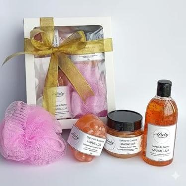 Imagem de Kit Presente: Geleia de Banho 170ml + Esfoliante Corporal 130g + Sabonete Hidratante 80g + Esponja + Caixa com Laço | Maracujá