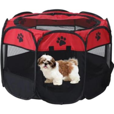 Imagem de Cercadinho Dobrável para de Pequeno Porte, 73x73x43cm, Preto com Vermelho, Poliéster e Aço Carbono, Lavável, Portátil