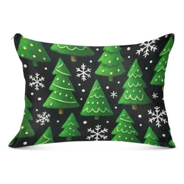 Imagem de Capa de almofada de flanela preta de árvores verdes de Natal com zíper padrão Queen King Size fronha estampada grande decoração de almofadas, tamanho Queen, 50,8 cm x 76,2 cm