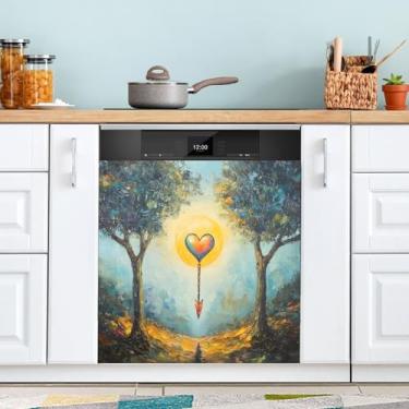 Imagem de Capas magnéticas para lava-louças Heart Arrow Sun Yellow à prova d'água com ímã 58 x 66 cm