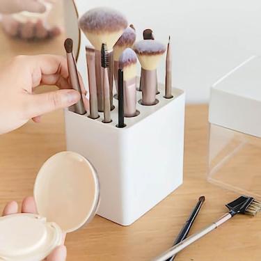 Imagem de Dioche Suporte para Pincel de Maquiagem Com 12 Furos, Ventilação Clara, Respirável, Organizador de Pincéis de Maquiagem, Caixa de Armazenamento para Maquiadores Profissionais, Material (Branca)