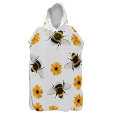 Imagem de Joisal Poncho de surfe trocador de roupão para adultos toalha de natação com capuz bonito vestível girassol abelha branco ponchos femininos com capuz