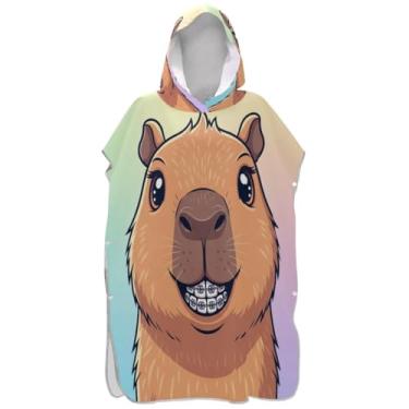 Imagem de Joisal Roupão fofo de capivara de surfe com capuz para adultos toalha de natação com capuz ponchos femininos de secagem rápida com capuz