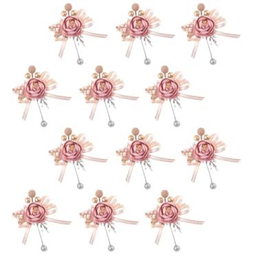 Imagem de Gkvszy Blush Pink Boutonnieres Conjunto de 12 para padrinhos padrinho de padrinho flor artificial festa formal para homens decoração de terno casamento formatura baile de formatura rosa