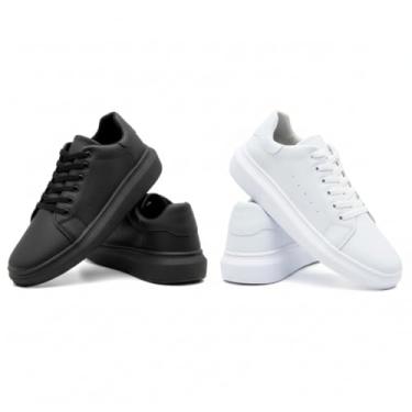 Imagem de Kit 2 Tênis Casual Estilo Sapatênis Sola Alta Confortável para Dia a Dia Trabalho e Eventos Street (Preto - Branco, BR, Adulto, Numérico, 45)