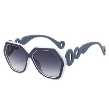 Imagem de Óculos de Sol Femininos Trend Retro Gradient Hexagonal com Armação Irregular e Contraste de Personalidade (Branco e Cinza)