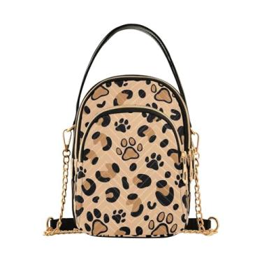 Imagem de Joisal Bolsa tiracolo colorida com árvore de Natal para viagem, antifurto, bolsa pequena, pequena para mulheres, Estampa de leopardo pata cães gatos marrom, 15*21*8cm
