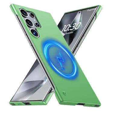 Imagem de GRECAZO Capa magnética ultrafina fosca projetada para Samsung Galaxy S24 Ultra sem moldura de 16,9 cm, fina, minimalista, leve, fosca, rígida, compatível com MagSafe, capa protetora sem bordas - verde