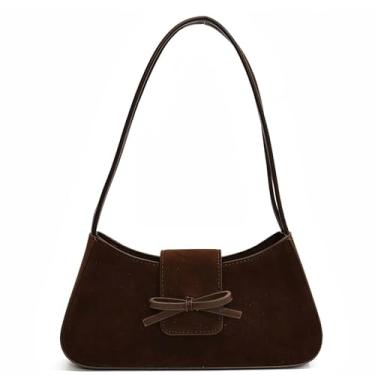 Imagem de Bolsas de camurça de café, bolsa de ombro moderna Y2K para mulheres, bolsas Hobo de couro envernizado, bolsas clutch bolsa fofa com laço