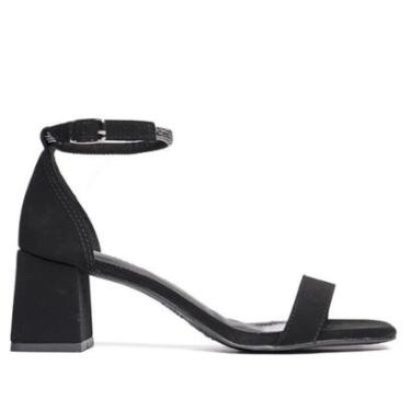 Imagem de Sandália Feminina Via Marte Salto Bloco Nobuck Strass Preto-Feminino