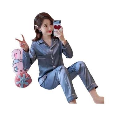 Imagem de Conjunto De Pijamas De Seda plus Size Para Mulheres Outono Inverno Rou