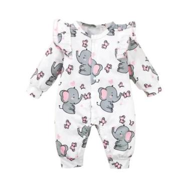 Imagem de Macacão de Bebê Menina com Manga Longa e Bandana - Elefante - 0 a 18 M