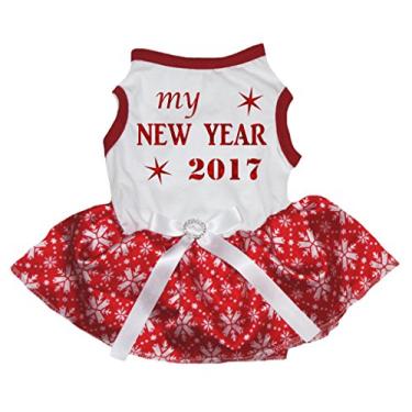 Imagem de Petitebella My New Year 2017 Camisa Branca Floco de Neve Vermelho Tutu Cachorro Vestido (Médio 1)