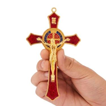Imagem de TALPGOD Crucifixo de São Bento de 17,8 cm vermelho, crucifixo cruz de parede para decoração católica, decoração de arte de parede com cruz de Jesus Cristo, Escapularios Catolicos, medalha de São Bento