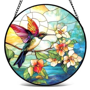 Imagem de Argodaze Vitral pendurado em vitrais – suporte colorido de beija-flor em galhos cobertos de flores para decoração de casa de jardim para mulheres, mãe avó, amigas