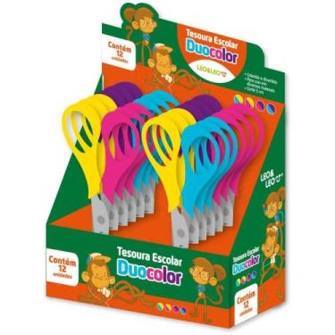 Imagem de Tesoura Escolar Duo Color sem Ponta 4 Cores Display com 12 Unidades - 