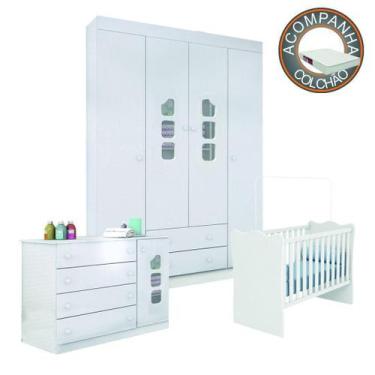 Imagem de Conjunto Quarto de Bebê Guarda Roupa, Cômoda Lívia e Berço 1 com Colch
