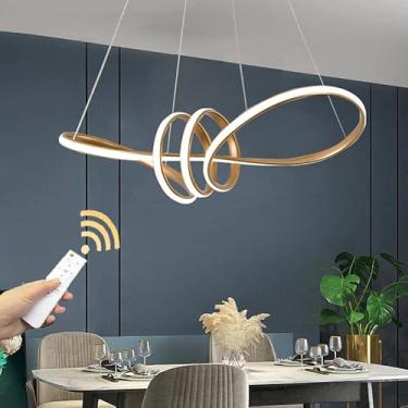 Imagem de Luminária pendente LED regulável dourada para sala de jantar, 75 cm, 48 W, luminária suspensa, lustre de teto embutido, elegante, moderna, para mesa de jantar, ilha de cozinha e quarto.
