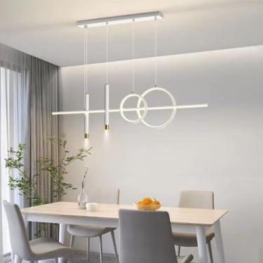 Imagem de Luminária de mesa pendente LED, preta, com intensidade regulável e controle remoto, lustre para escritório, cozinha e sala de estar (branca, 120 cm)