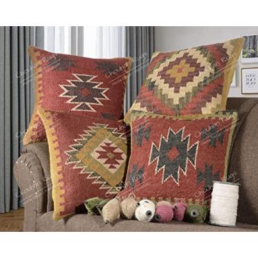 Imagem de Chouhan Rugs 4 PCS Set of Kilim Cushion Cover Jute Ethnic Pillow Boho Hand Woven Shams Hippie Indian Throw ArtF