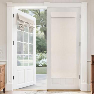 Imagem de MIULEE Conjunto de 2 cortinas de porta francesas 100% blackout de linho, persianas de janela de privacidade sem perfuração, isolamento térmico, escurecimento de quarto, sala de estar, L 66 x C 168