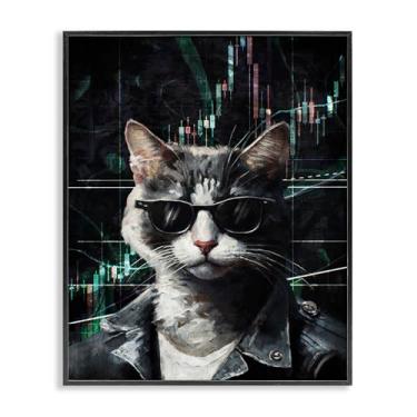 Imagem de Stupell Industries Óculos de sol de gato na moda preto emoldurado giclée design de arte de parede por Svetlana Aleynikova, 40 x 50