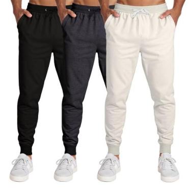 Imagem de Calça Masculina Moletom Flanelada Slim Bolsos Algodão Kit 3 - Samcro, 