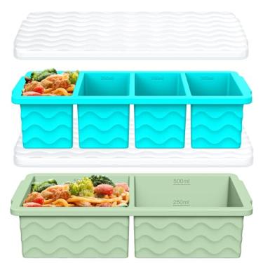 Imagem de Bandeja de silicone para freezer com tampa e moldes de recipiente para freezer (verde/azul)