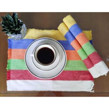 Imagem de Jogo Americano Natal 4 Peças Algodão Artesanal Tear Manual - Mesa Posta Rústica Elegante (Arcoires)