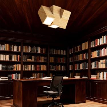 Imagem de Luminárias de teto LED modernas, luminárias pendentes na cor madeira para sala de estar, luminárias quadradas com design geométrico e intensidade regulável, adequadas para salas de estar, va