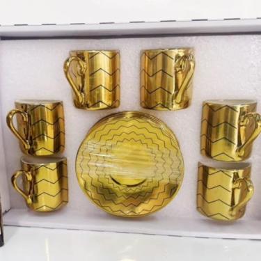 Imagem de Xícara de café/cha kit com 6 conjunto (12 peças) de Cerâmica em porcelana(Dourado xicara HB-9157)